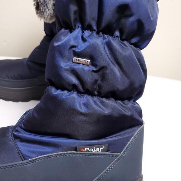NWT PAJAR Navy Puffer Faux Fur Waterproof Insulated Tall Snow Boots Sz 10 - Picture 7 of 16